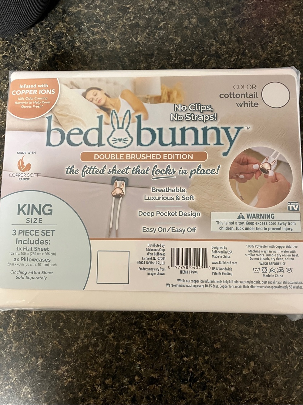NWT Bed Bunny Double Brushed King Flat Sheet and pillowcase set - White